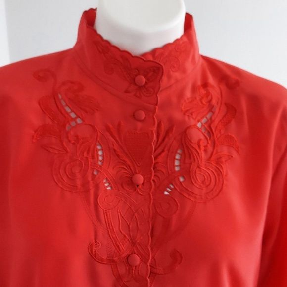 Vintage 80s Christie & Jill Embroidered Cut-out Red Blouse - Picture 9 of 16